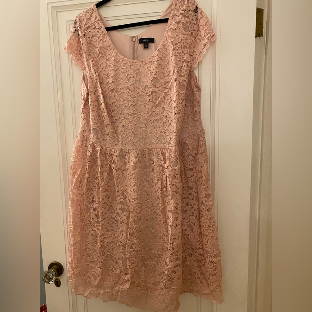 Nwot Ellos brand pink lace dress . Size 22. Zipper in back-